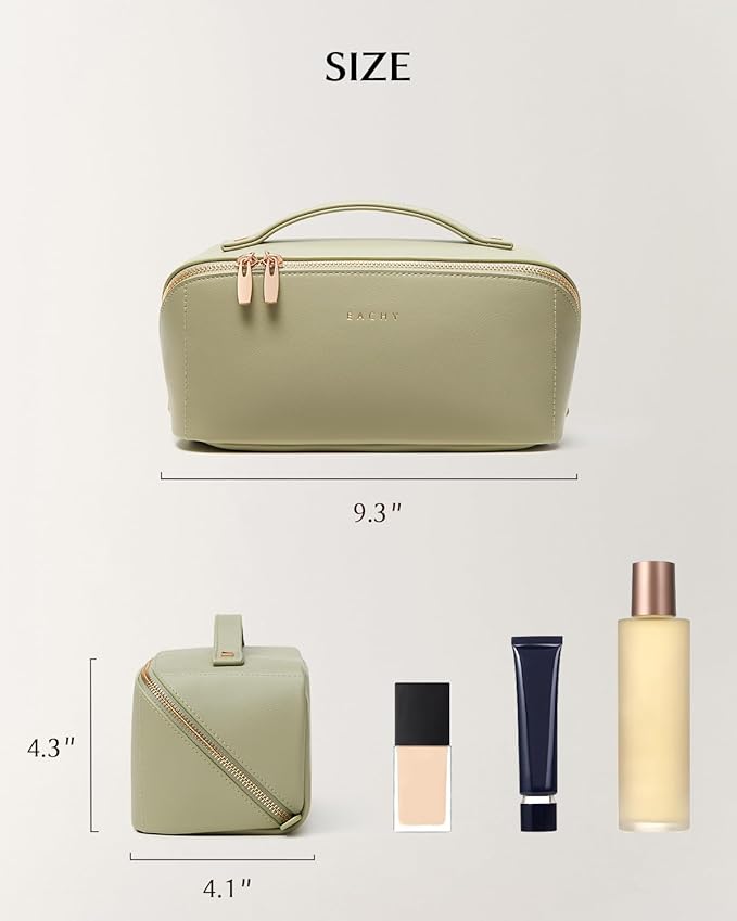EACHY Travel Makeup Bag, Large Capacity Cosmetic Bag for Women, Waterproof PU Leather, Flat Open Portable Toiletry Bag for Skincare, Brushes & Travel Essentials