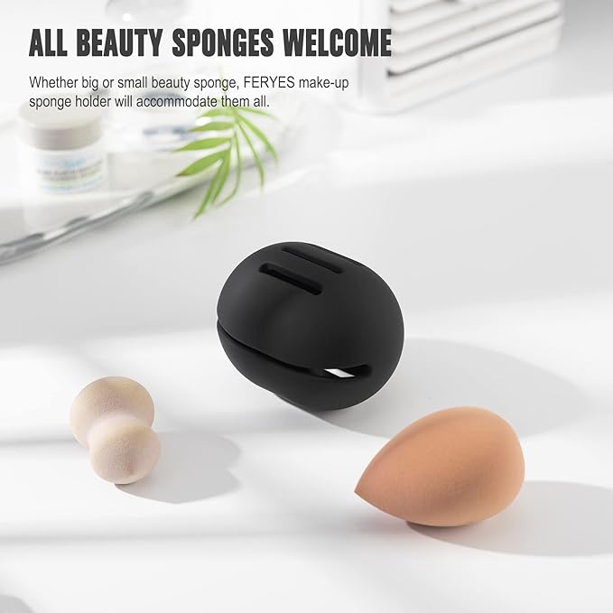 FERYES 2 PCS Makeup Sponge Holder Ã¢ÂÂ Shatterproof Eco-Friendly Silicone Beauty Make Up Blender Case for Travel - Black