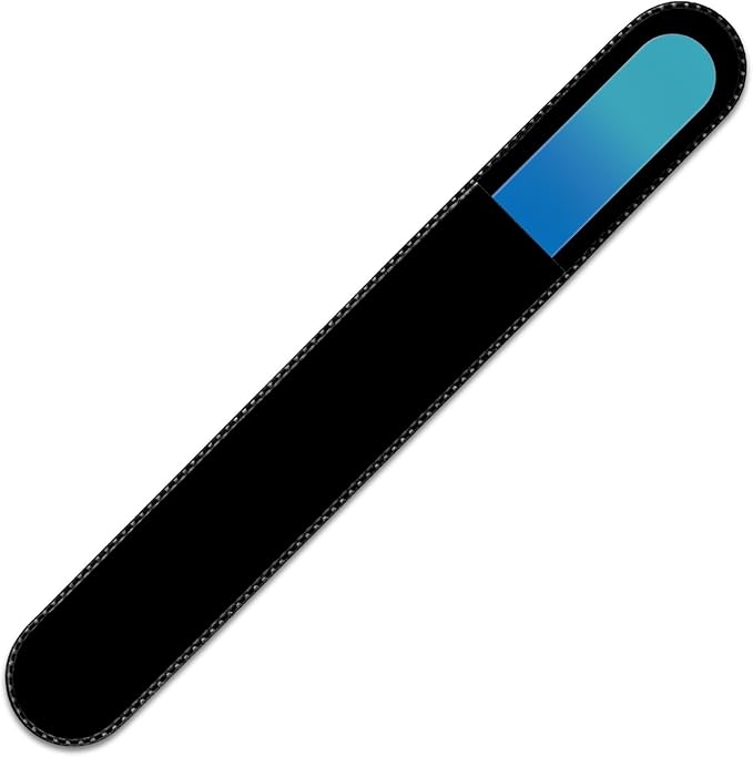 Mont Bleu Rainbow Crystal Nail File in Black Pouch - Large/Professional Size - Czech Tempered Glass - Handmade in Bohemia (Czech Republic)