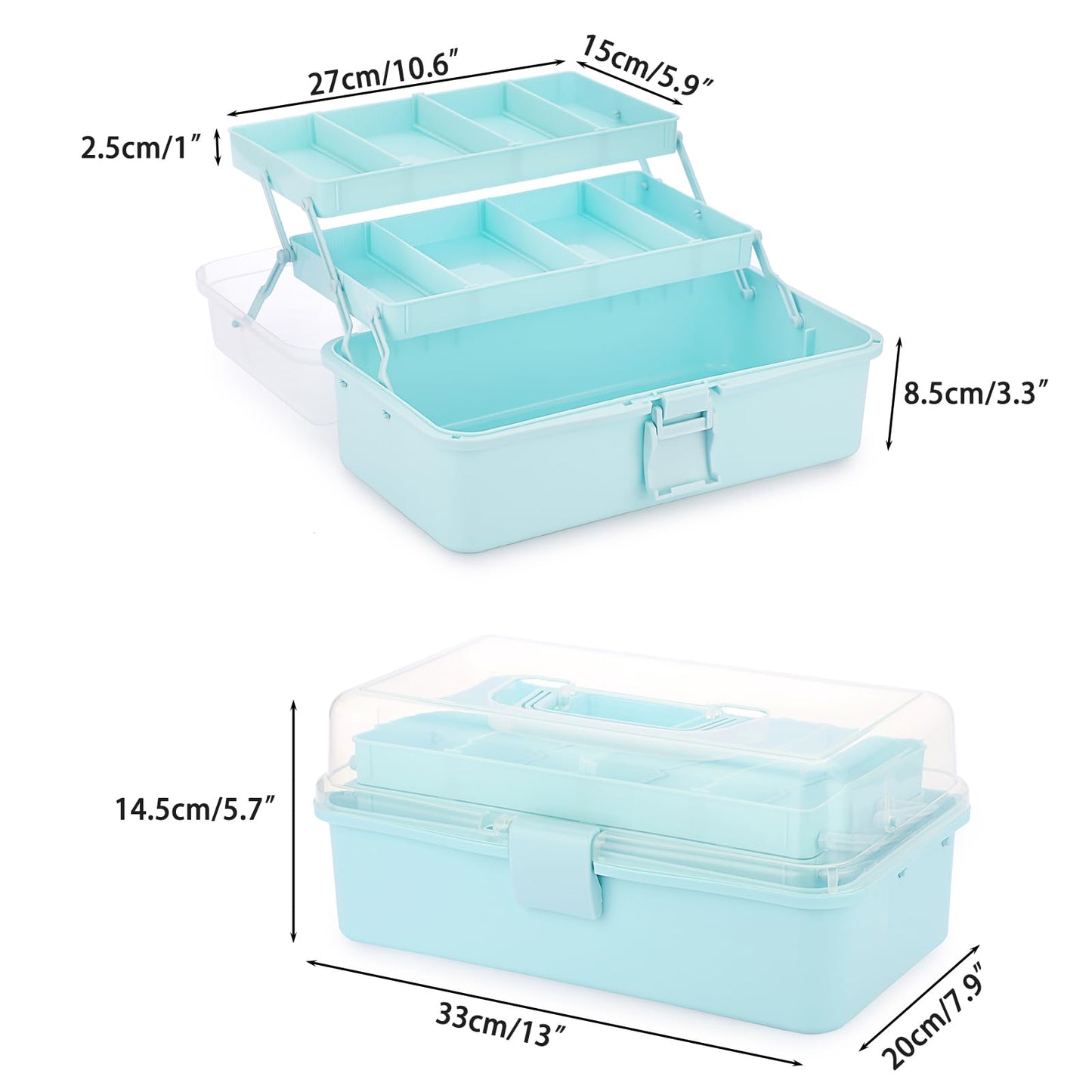 BTSKY 3-Layer Plastic Dividing Storage Box Craft Organizer and Storage with Adjustable Spacers Portable Handled Art Supply Organizer Multipurpose Home Utility Box for Medicine, Sewing(Blue)
