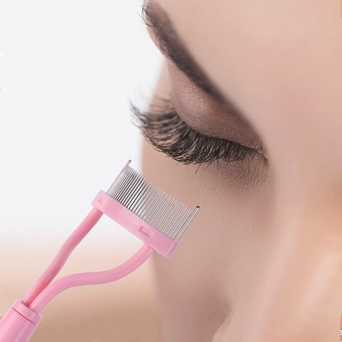 Eyelash Comb Separator MSQ Eyelash Mascara Brush and Comb Lash Separator With Comb Cover Arc Designed Cosmetic Brushes Tool Pink (Includes a Mascara Wand)