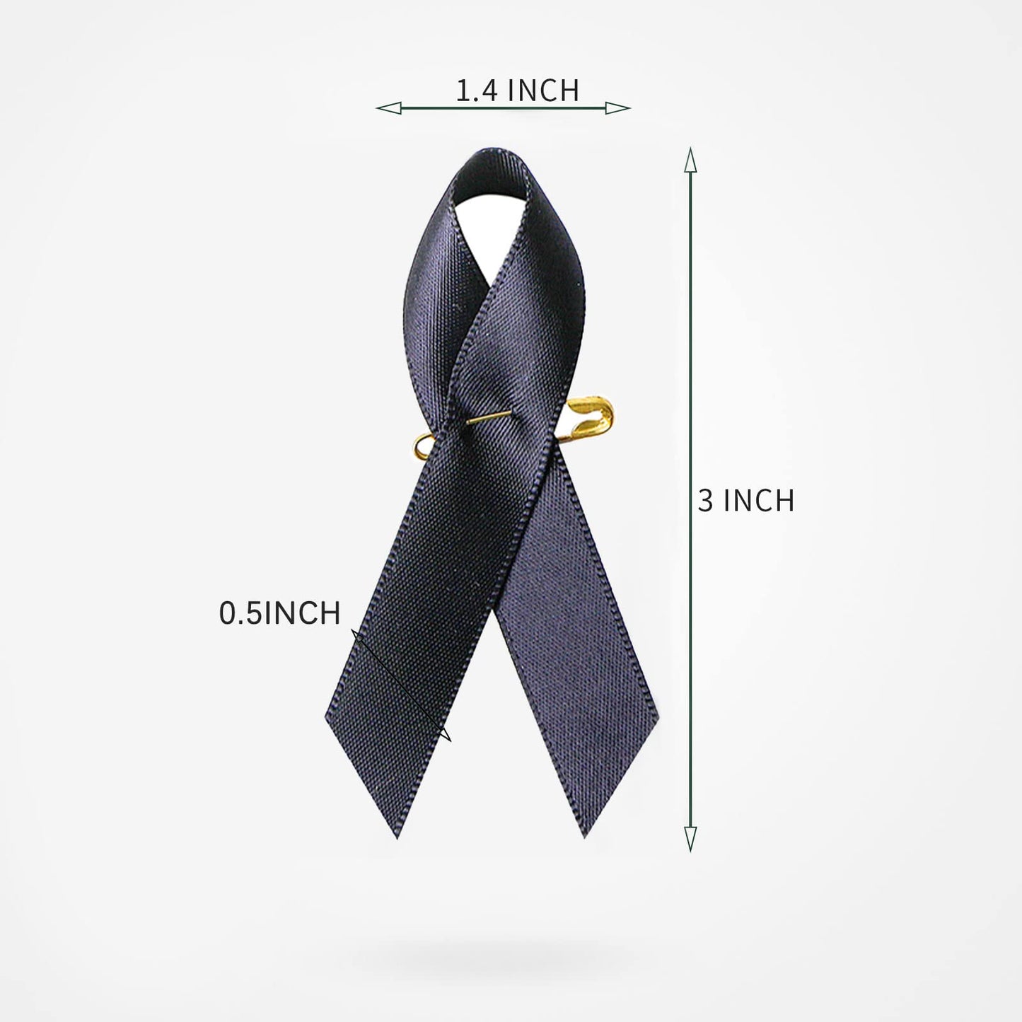 200 Pieces Black Satin Awareness Ribbons with Safety Pins 1.4 * 3 inch