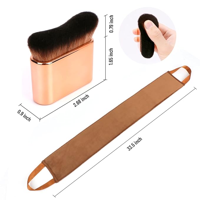 2-in-1 Self Tanning Brush Kit | Rose Gold Tan Applicator for Face & Body, Streak-Free, Reusable | Back Applicator for Hard-to-Reach Areas | Travel-Friendly Tanning Tool