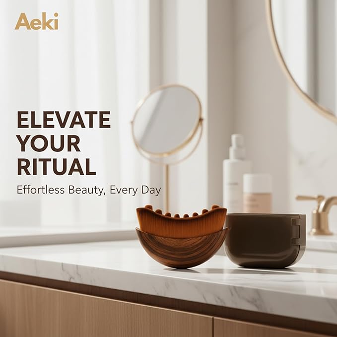 Aeki Lymphatic Contour Face Brush - Lymphatic Drainage Massager, Dry Facial Gentle Beauty Tool - Chin & Jawline Sculpting - for All Skin