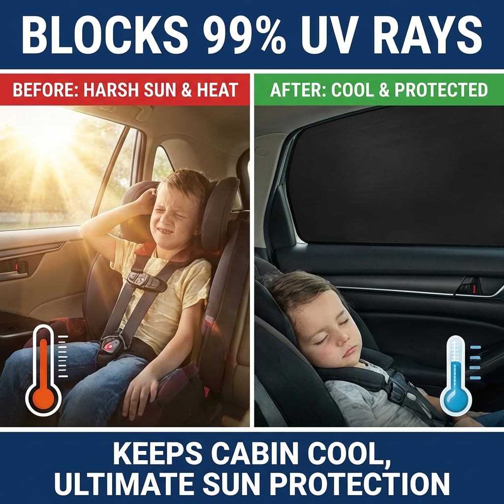 XCBYT Car Window Shades - 4 Pcs Car Privacy Curtains - 100% Block Light Car Window Covers - Magnetic Side Window Sun Shade Keeps Cooler for Breastfeeding, Taking a nap, Changing Clothes, Camping