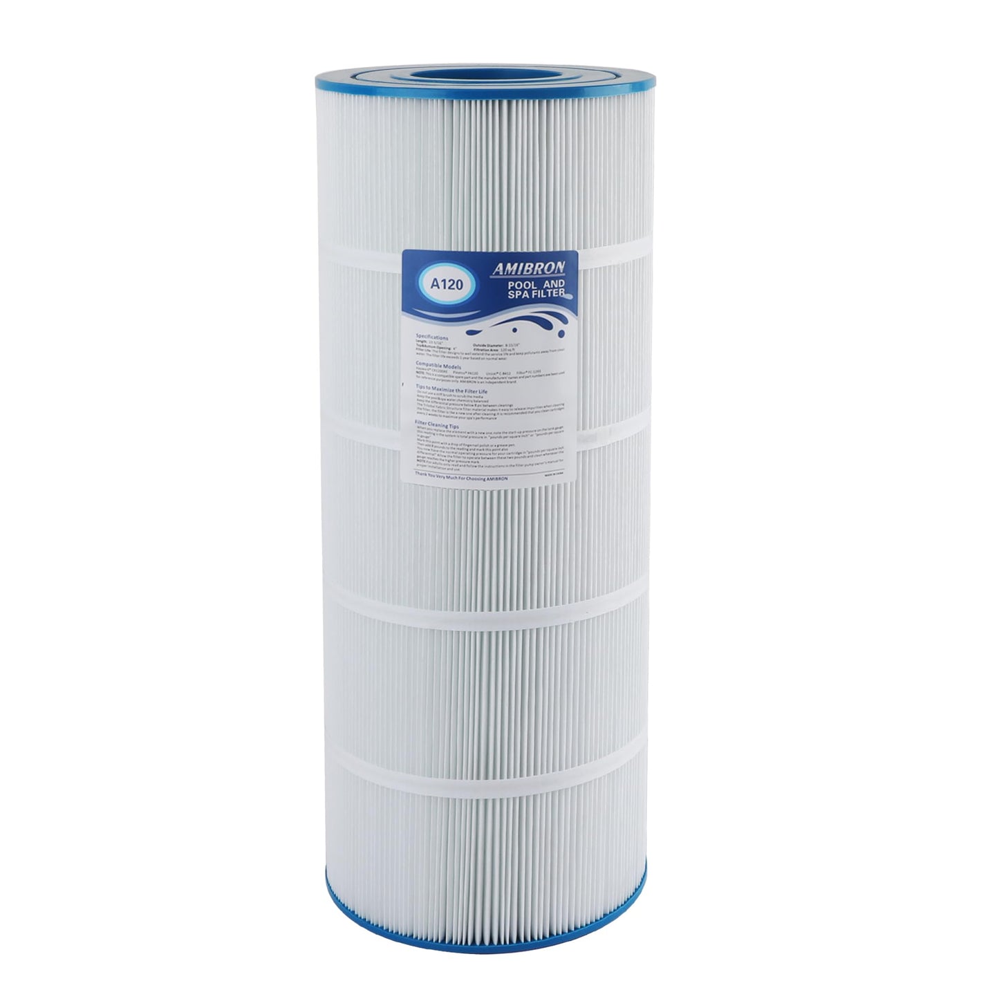 AmiBron C1200 Pool Filter Cartridge, Compatible with Hayward CX1200RE, PA120, C-8412, Ultra-B2, FC-1293, Clearwater II 125, Waterway Pro Clean 125, 817-0125N, 120 sq.ft. 1Pack