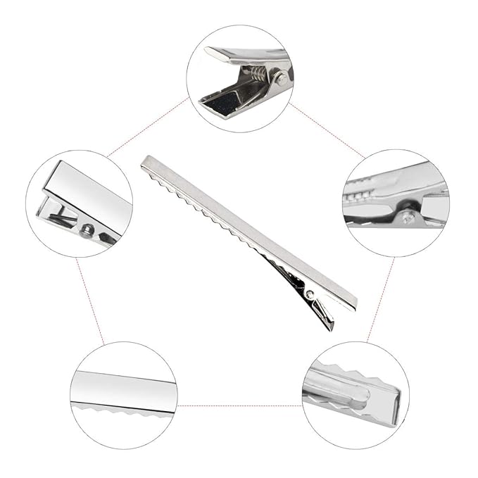 60 Pcs Alligator Curl Clips, Bantoye 3 Inch Flat Single Prong Clips Hair Accessories for Hair Styling, Coloring, Silver