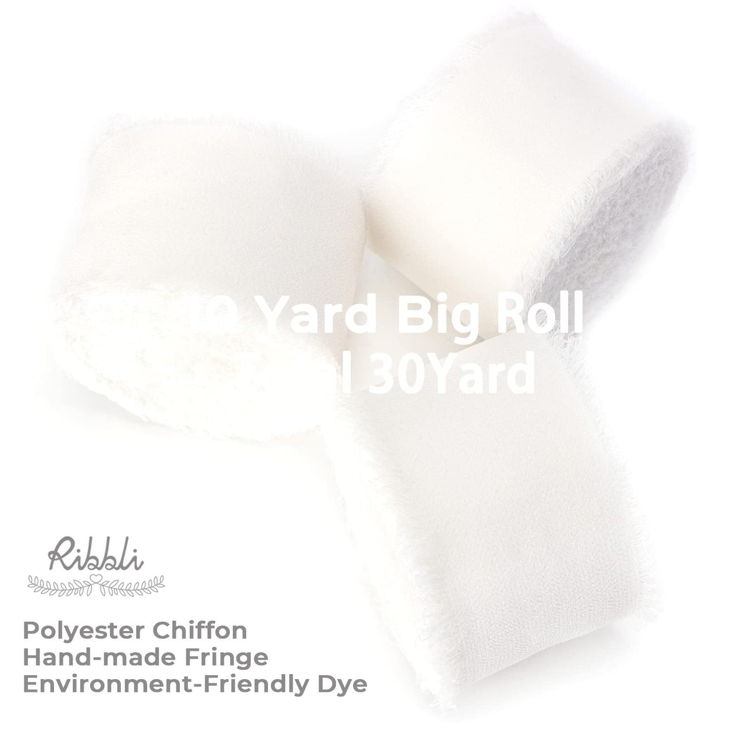 Ribbli White Chiffon Ribbon - 1.5 inch x 30 Yard Handmade Silk, Fringe Chiffon for Wedding Invitations, Gift Wrapping, Bridal Bouquets, Flower Arrangement