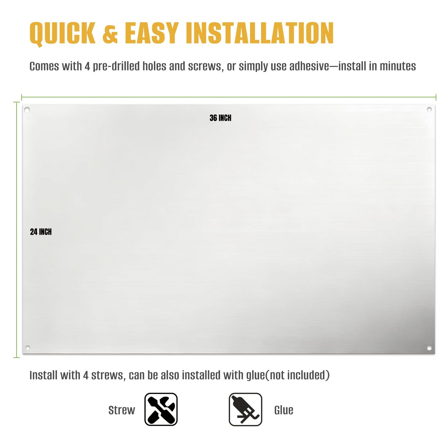 Simetro 24" x 36" Magnetic Stainless Steel Stove Backsplash, Brushed Metal Wall Protector for Kitchen, Ultra Flat Splatter Guard Panel with 4 Pre-Drilled Holes, Easy to Install & Clean, Heat Resistant