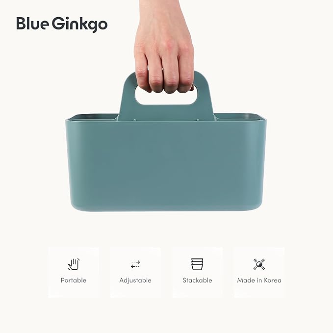 BLUE GINKGO Stackable Organizer Caddy – Korean-Made Portable Tote for Bathroom, Office, Crafts, or School Supplies (Rectangle, Green)