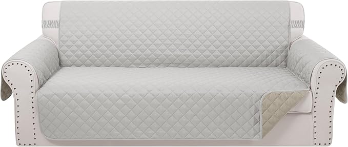 Reversible Sofa Covers Couch Cover Furniture Protector for Dogs Elastic Straps Water Resistant(Sofa,Light Grey/Beige)