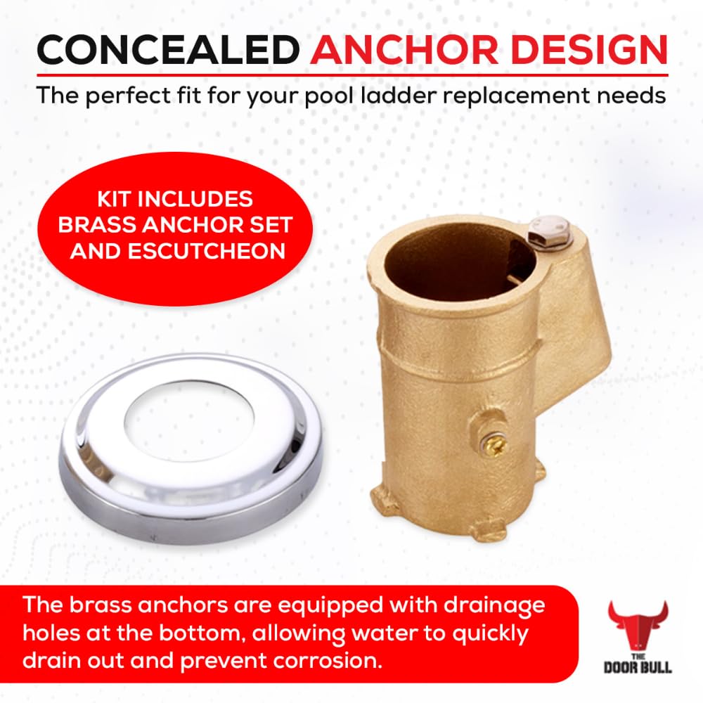 Brass Pool Rail Anchor and Escutcheon Set – 2 Pack Inground Anchors with 4" Depth – Fits 1.90" OD Tubing – Heavy-Duty Mounting Kit for Pool Handrails and Ladders - 2 Pack