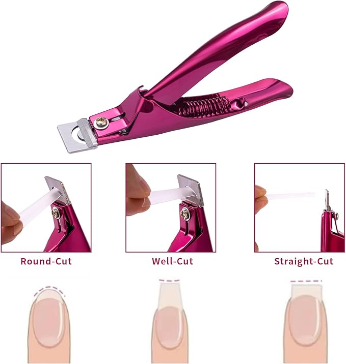 Acrylic Nail Cutter with Magnet Sizer & Length Measurement,Adjustable Stainless Nail Trimmer for Salon Home Nail Art, Professional Nail Clippers for Precise Manicures(Violet Red)