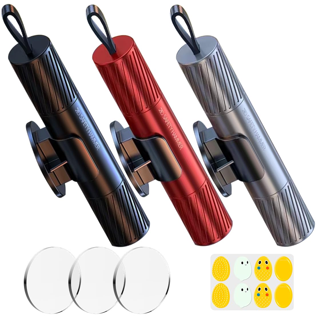 smosun Safehammer - 2026 Upgraded Safe Hammer Glass Breaker Under Water, Car Hammer Seatbelt Cutter Window Breaker Emergency Escape Tool, Safehammer Glass Breaker for New Cars (3PCS)