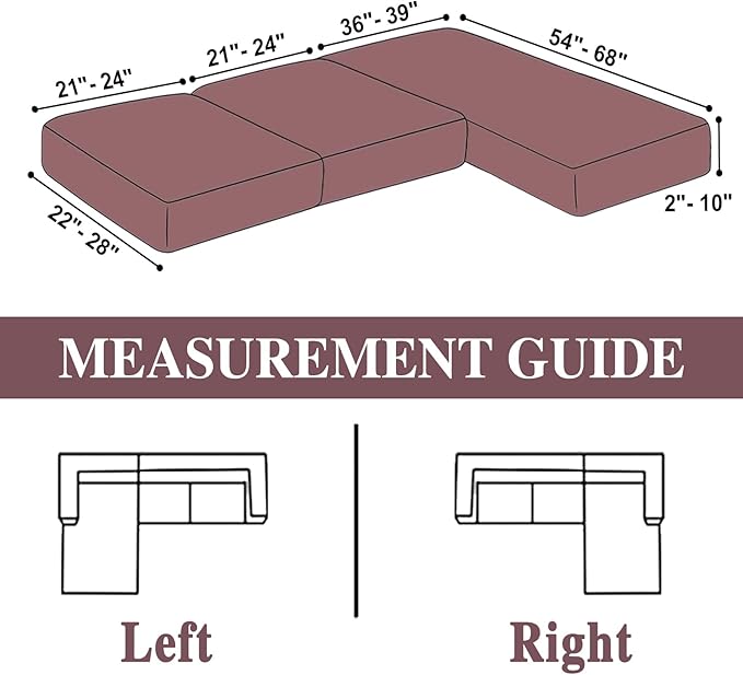 Couch Cushion Covers for Sectional Sofa L Shape Washable Separate Seat Chaise Couch Cover Stretch Sofa Slipcovers with 2 Pcs Pillowcases(2 Seater + 1 Chaise, Burgundy)