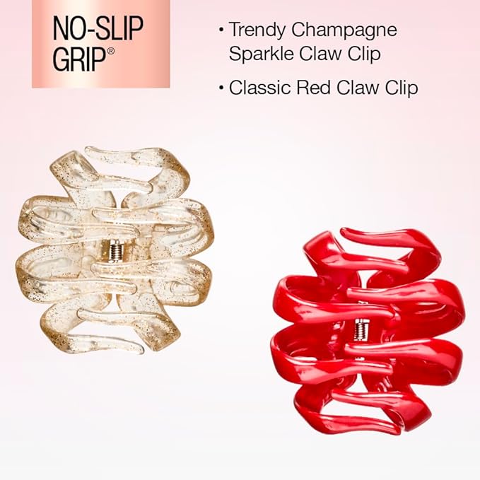 Scunci by Conair jaw claw clip set - hair accessories for women - claw clips for thick hair - Valentines Day - gifts for her - Gold Glitter and Red - 2 Count