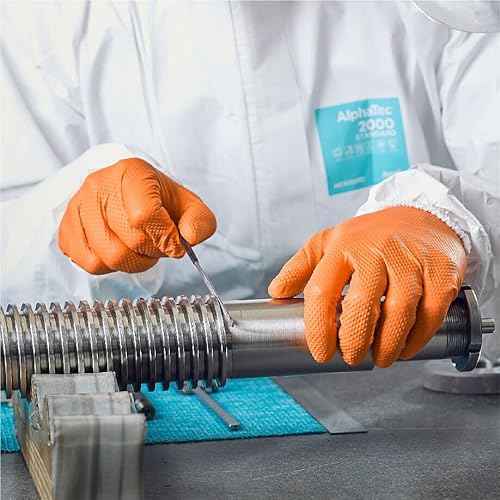 Ansell Microflex 93-256 Mega Texture Grip Extra Durable Nitrile Disposable Gloves, 6.3 mil - XL (9.5-10.0), Orange (Box of 100)