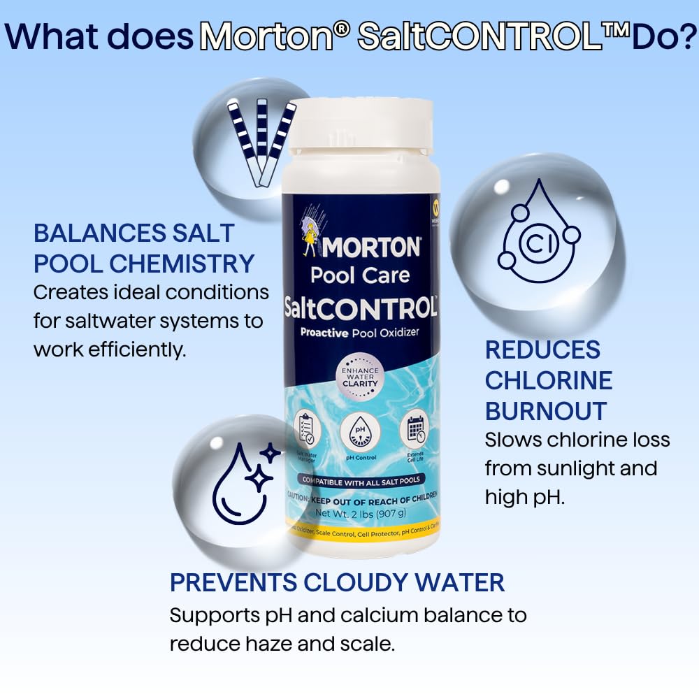 Morton SaltCONTROL | 5-in-1 Pool Enhancer for pH Balance, Scale Prevention & Water Clarity | Compatible with All Pool Types | Weekly Use | 32oz