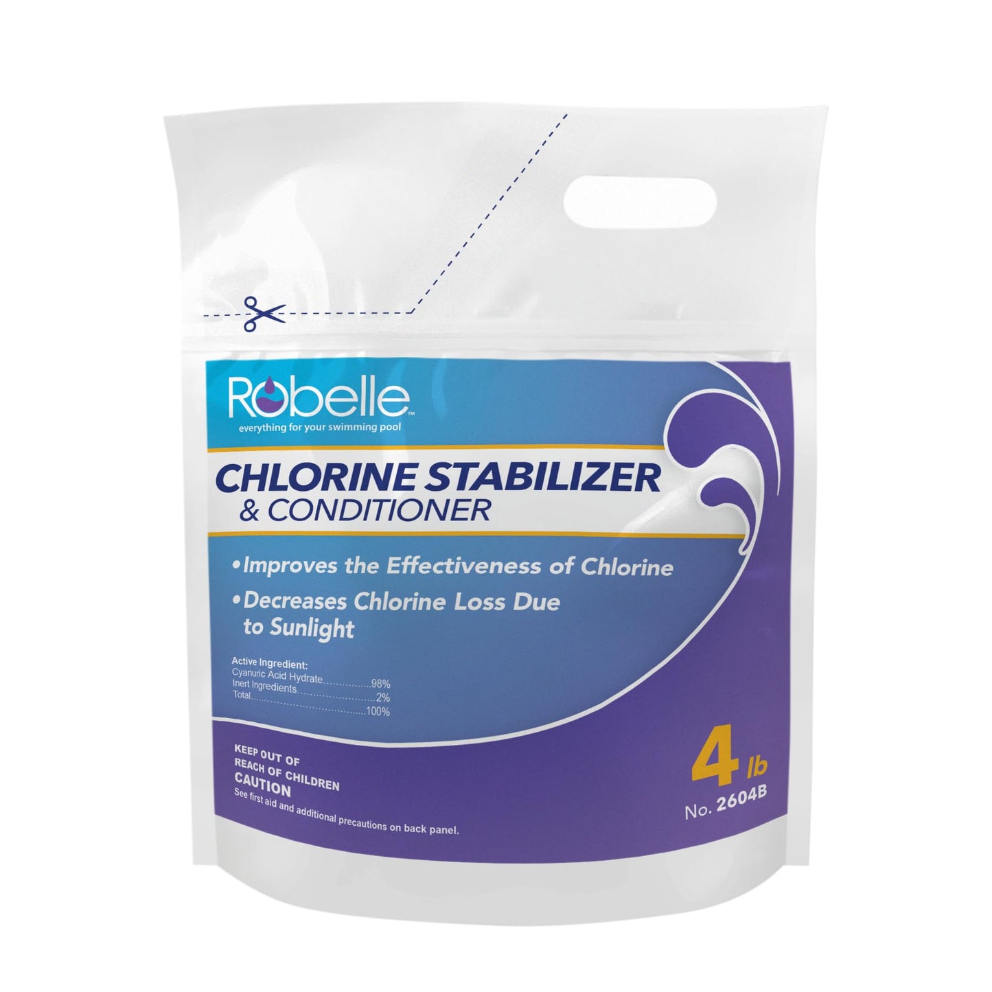 Robelle 4-Pounds Premium Chlorine Stabilizer and Conditioner, Concentrated Cyanuric Acid for Pools, Pool Stabilizer, Helps Chlorine Last Longer