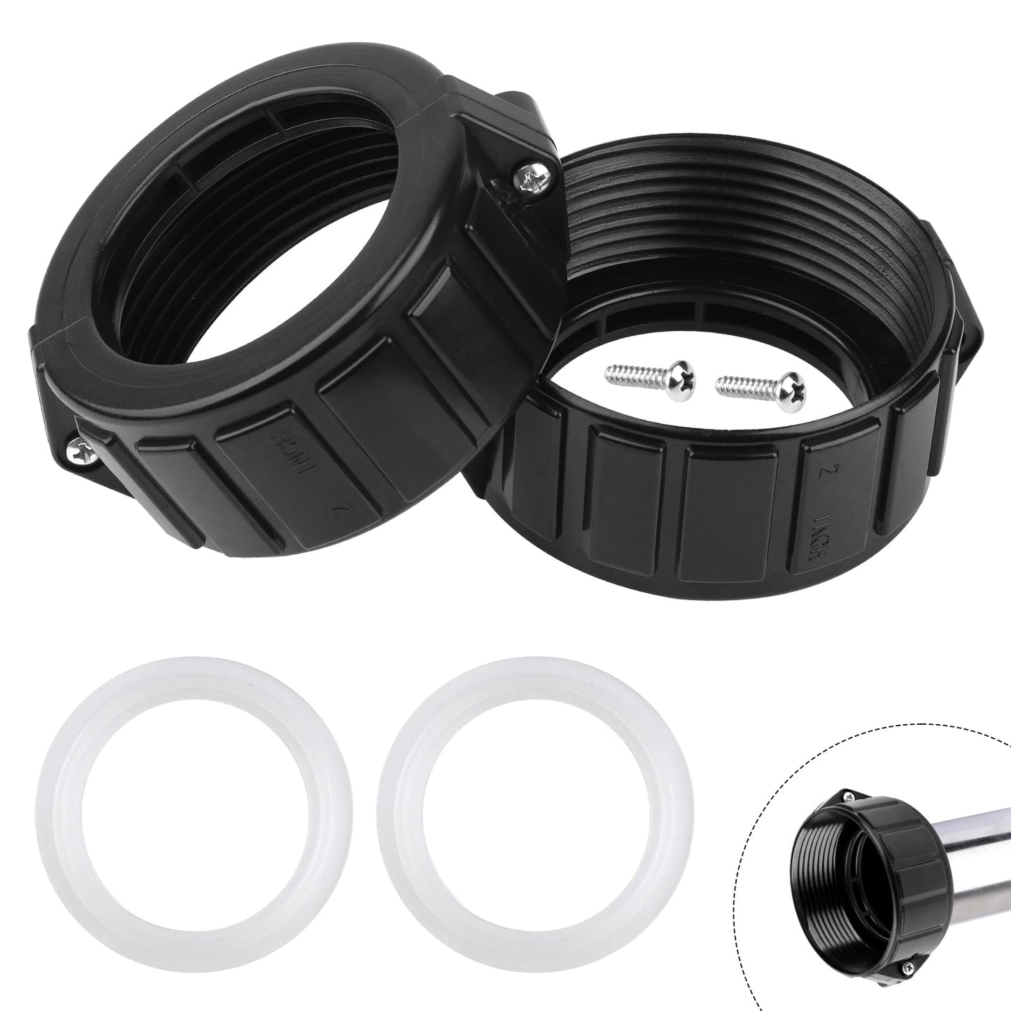 UASAM 2" Spa Hot Tub Heater Split Nut Unions with Screws & Heater Gasket, Split Nut for Hot Tub and Spa Replacement Part, Suitable for 2-inch Heater Assemblies - 2 Pack