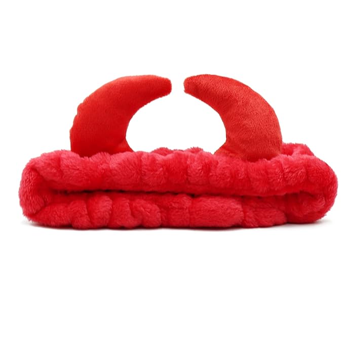 Devil Horn Facial Spa Headband - Cosmetic Makeup & Skincare Headband for Washing Face & Makeup (Red)