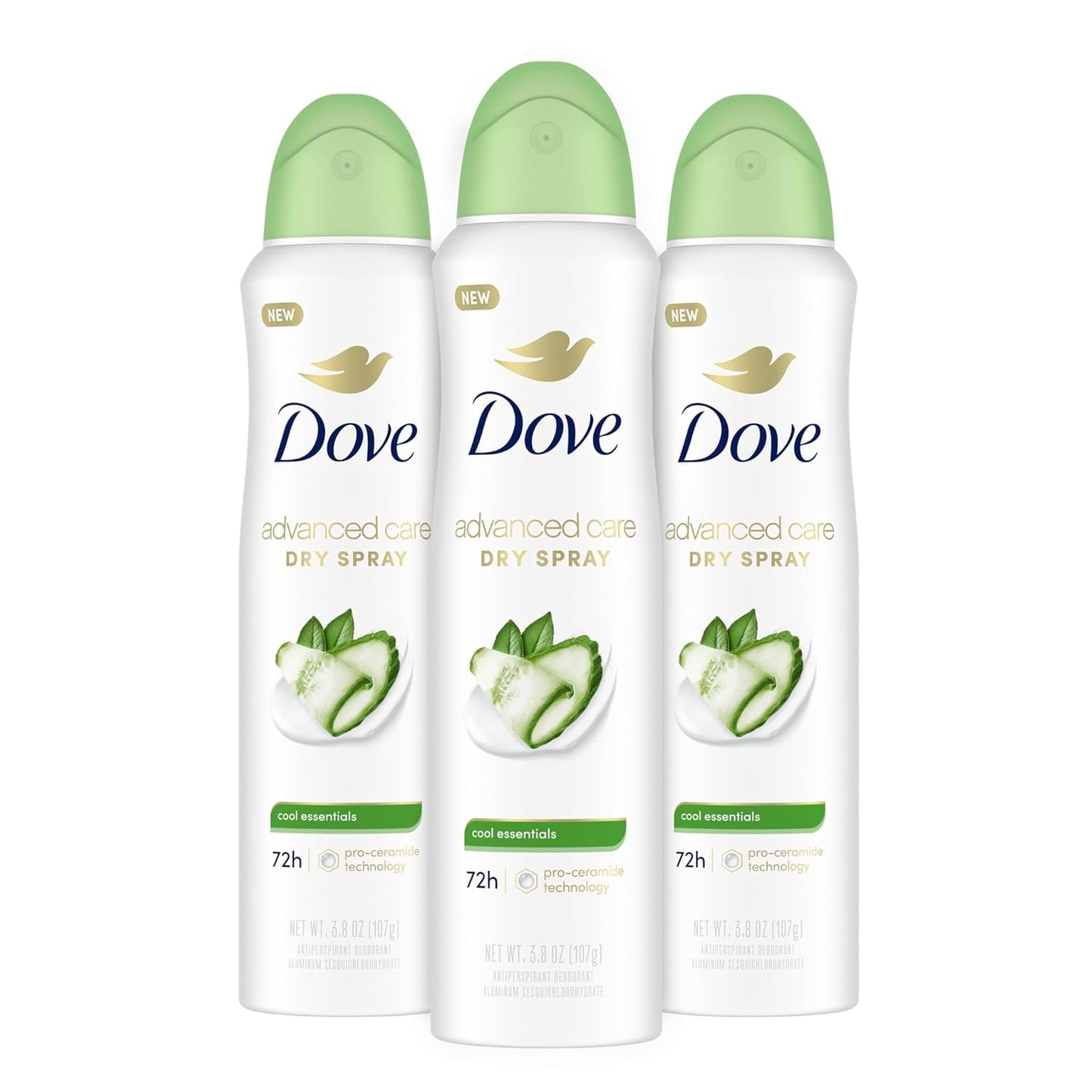 Dove Advanced Care Antiperspirant Deodorant Dry Spray Cool Essentials 3 Count Antiperspirant deodorant for helping your skin barrier repair after shaving With Pro Ceramide Technology 3.8 oz