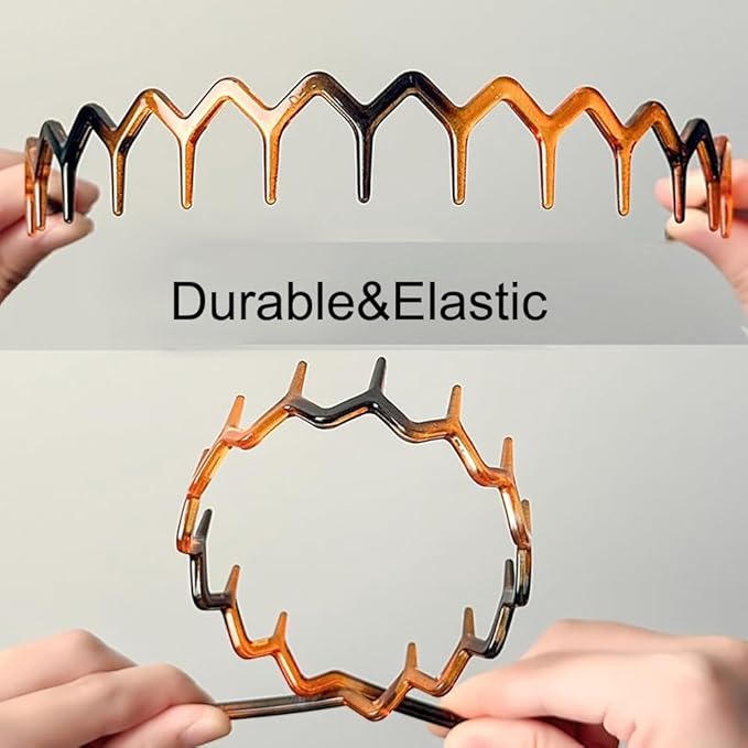 ULTIMUTE 8 PCS Fashion Effortless Plastic Headbands with Teeth Comb Black Skinny Headbands No Slip Hair Accessories Bands for Women Men Teen Girls, Amber&Bright Black