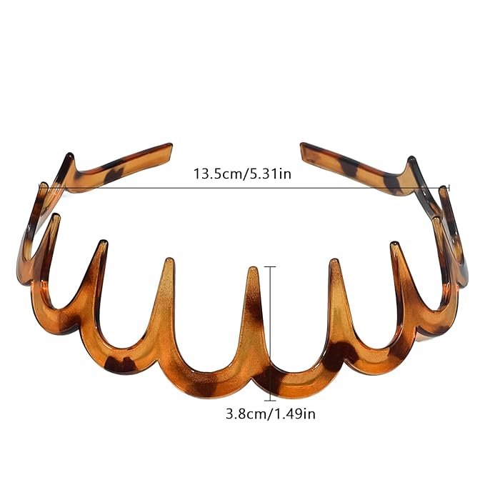 2026 Zigzag Headbands for Women, 2-Pack U-Shaped Hair Comb Headbands, Non-Slip Slick-Back Hair Accessories, Black & Tortoise Recycled Plastic, Teeth Hairband for Everyday Styling & Workout