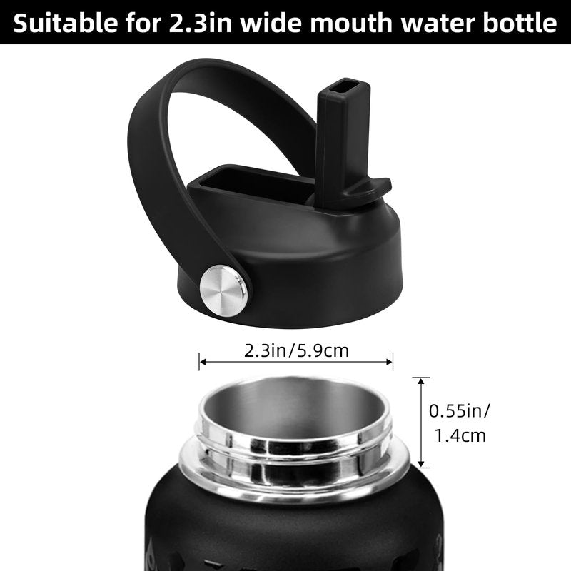 XccMe Straw Lid for Hydro Flask Wide Mouth,Lids with Straw for Hydroflask 12 16 18 20 32 40 oz Wide Mouth,Leak-Proof Drinking Cap with Flexible Handle,Top Sport Bottle Lids with Lid Brush,Black