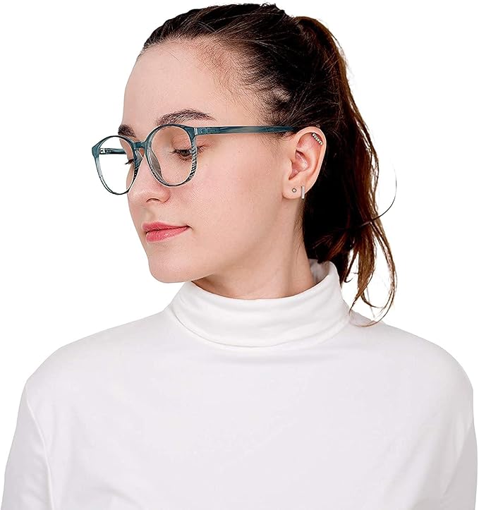 LifeArt Round Blue Light Blocking Glasses, Computer Glasses, Gaming Glasses, TV Glasses for Women Men (Striped Blue, 5.75 Magnification)