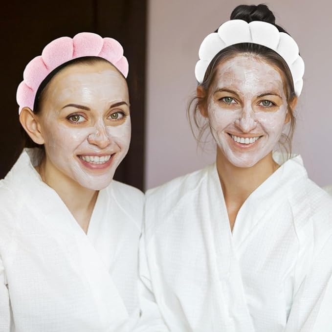 SPA Headbands for Washing Face Makeup Headbands with Bow Hair Band Women Facial Head Band Wrist Towel Wraps For Shower Face Mask Pink White, 6 Pack