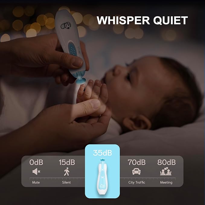 Royal Angels Upgraded 21 in 1 Baby Nail Trimmer with Labeled Case, 13 Extra Replacement Pads, Safe Electric Baby Nail File Kit for Newborns & Toddlers, Whisper Quiet Nail Clipper with LED Light (Blue)