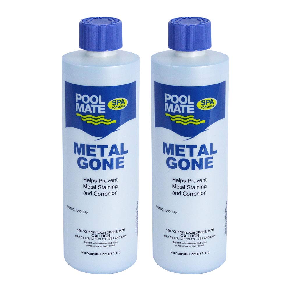 Pool Mate 1-Pint 2-Pack Metal Gone for Hot Tubs, Prevents Metal Staining, Made in USA