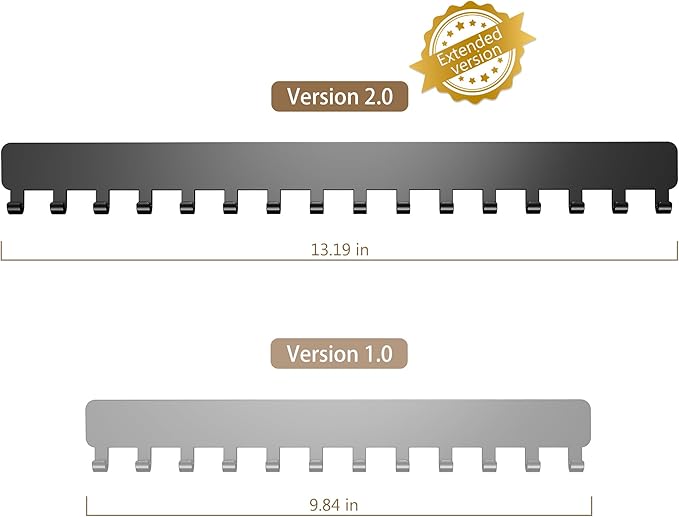 Necklace Holder - Extended Hanging Jewelry Organizer, Self-Adhesive, Wall Mount, 2 Pack, Black