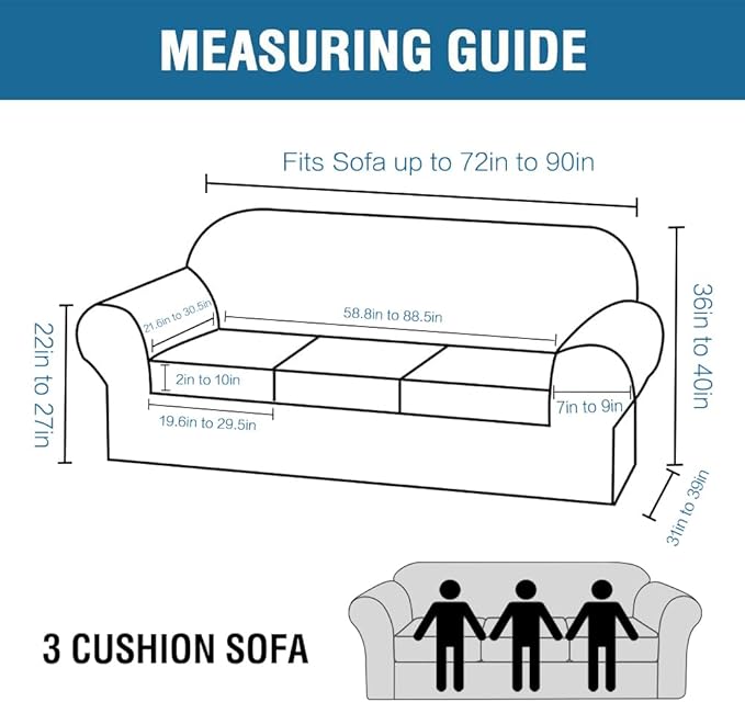 H.VERSAILTEX Modern Velvet Plush High Stretch Sofa Slipcover Furniture Protector Form Fit Luxury Thick Sofa Cover for 3 Cushion Couch, Machine Washable Width Up to 90 Inch (Sofa,Taupe), 4 Piece