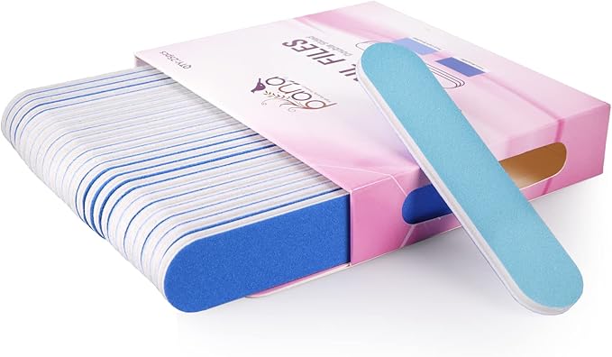 25PCS Mini Size PANA Professional Double Sided Nail Files - Blue, 180/240 Grit - Emery Board Nail Buffering File Manicure Pedicure Nail Polisher Washable