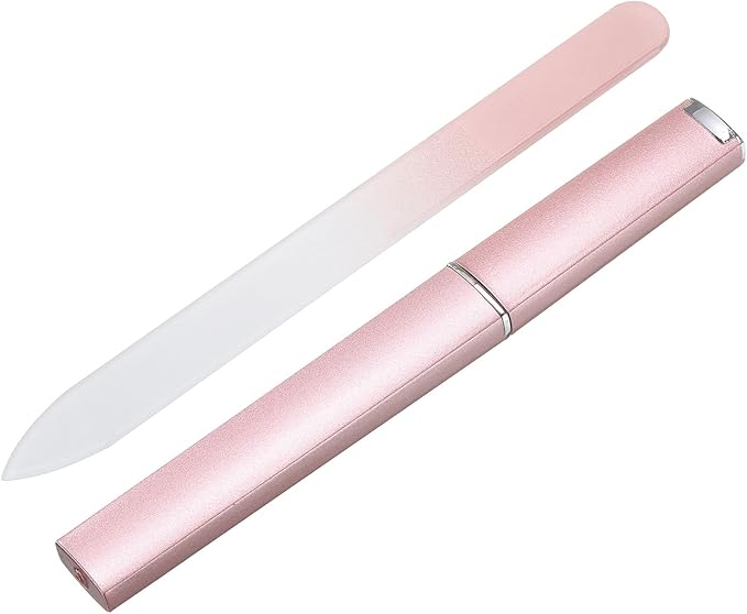 HARFINGTON Glass Nail File Kit 280 Grit Double Sided Professional Manicure Crystal Fingernail Files with Case for Natural Nail Art Shine Polishing Buffer, Rose Gold