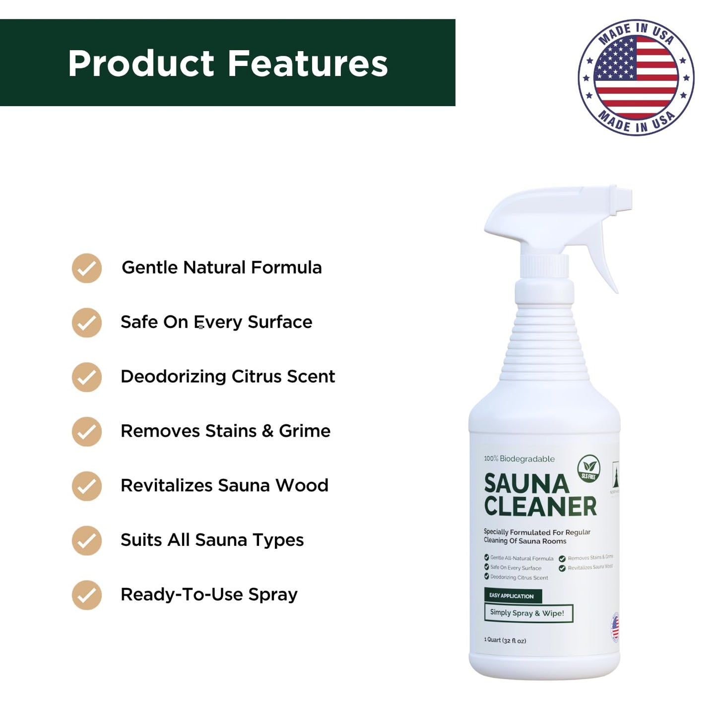 Northwood Sauna - Sauna Cleaner - Natural Wood Cleaner & Deodorizer - Ready-To-Use Spray - 1 Quart (32 Fl Oz)