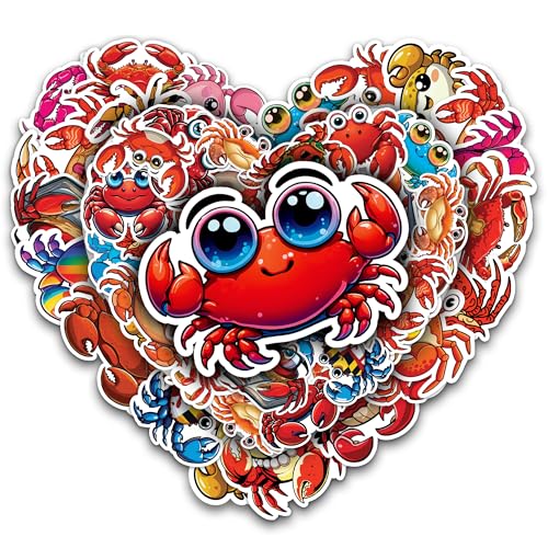Crab Stickers 50 Pieces Vinyl Waterproof Decal for Laptop Water Bottle Phone Car Window Bike Motorcycle Guitar Stakeboard Scrapbook Crabs Sticker Gifts