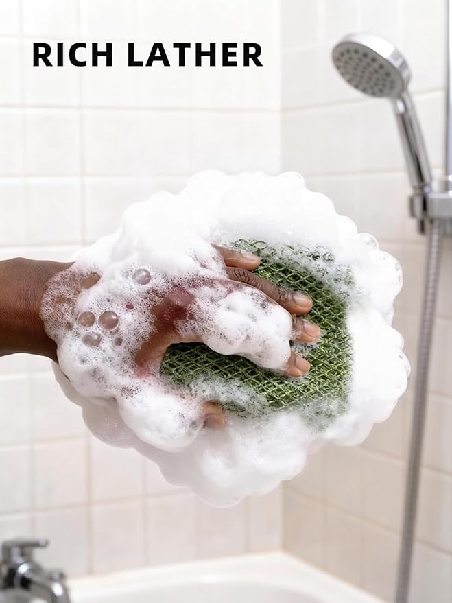 Cleangor 2Pcs African Net Sponge Authentic with Knots - Exfoliating Body Scrubber for All Skin Types, African Bath Sponge, Wash Cloth, Gentle Exfoliation Shower Rag for Women Daily Use
