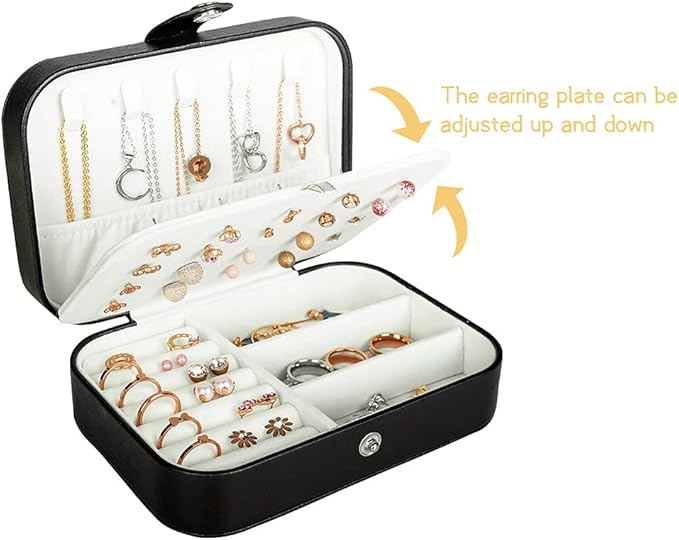 Hatori Travel Jewelry Box, PU Leather Small Jewelry Organizer for Women Girls, Portable Mini Travel Case Display Storage Holder Boxes for Stud Earrings, Rings, Necklaces, Bracelets.