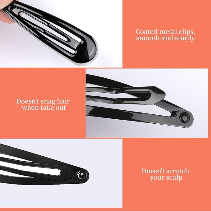 Teenitor 50Pcs Black Hair Barrettes For Women, 2 Inch Hair Barrettes Snap Hair Clips, Hair Clips For Women, Hair Accessories Black