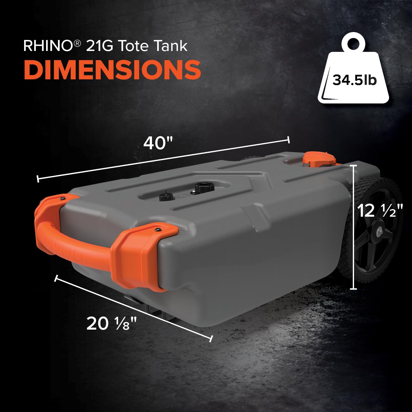 Camco Rhino 21-Gallon RV Portable Waste Tank - Features Large Heavy-Duty No-Flat Wheels & Low Drain Hole - Includes Removable Steel Tow Adapter, 3’ Sewer Hose & More RV Accessories (39002)