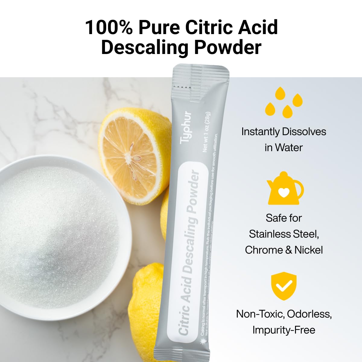 Typhur Ice Maker Cleaner and Descaler, 12 Packs Pure Citric Acid Powder, Universal Descaling Solution Nickel Safe for Countertop Ice Machines, Also Compatible with Coffee Makers and Kettles