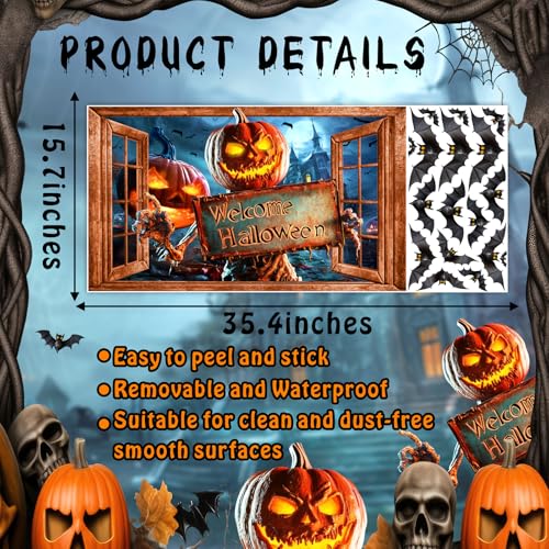Halloween Decorations Stickers for Wall Spooky Pumpkin Bats Decals Scary Fake Window Wall Decal Peel and Stick Indoor Halloween Decor Monster Vinyl Art Mural for Living Room Haunted House Party Supply