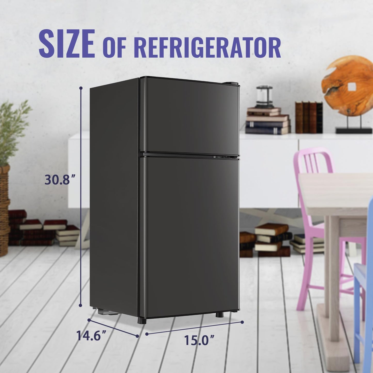 DEMULLER 2.4 Cu.Ft Small Refrigerator with Freezer Dorm Mini Fridge with Removable Plastic Shelves Mini Refrigerator Ideal for Home, Office,Dormitory Gray
