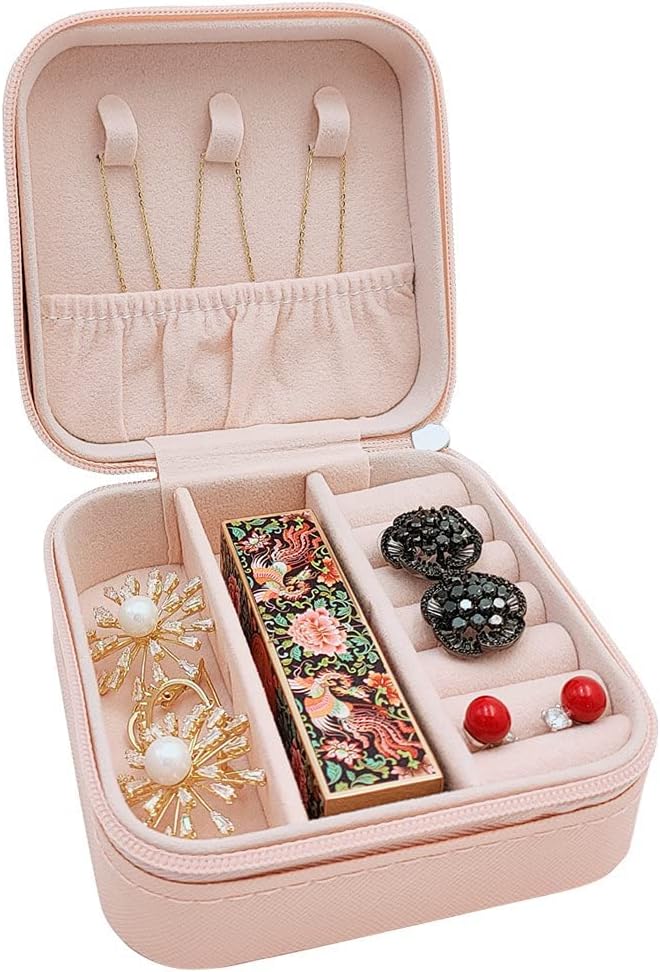 Mini Jewelry Travel Case, Small Portable Jewellry Organizer Box Portable Display Storage Box for Rings Earrings Necklaces, Gifts for Girl, Women, Wedding, Birthday, Mom, Mother's Day (Pink)