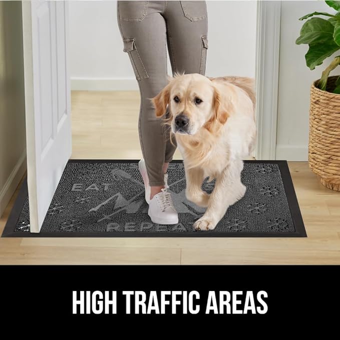 GORILLA GRIP 100% Waterproof All-Season WeatherMAX Doormat, US Designed Natural Rubber, Stain and Fade Resistant, Low Profile Indoor Outdoor Door Mats, Easy Clean Patio Mat, 17x29, Graphite Skiing