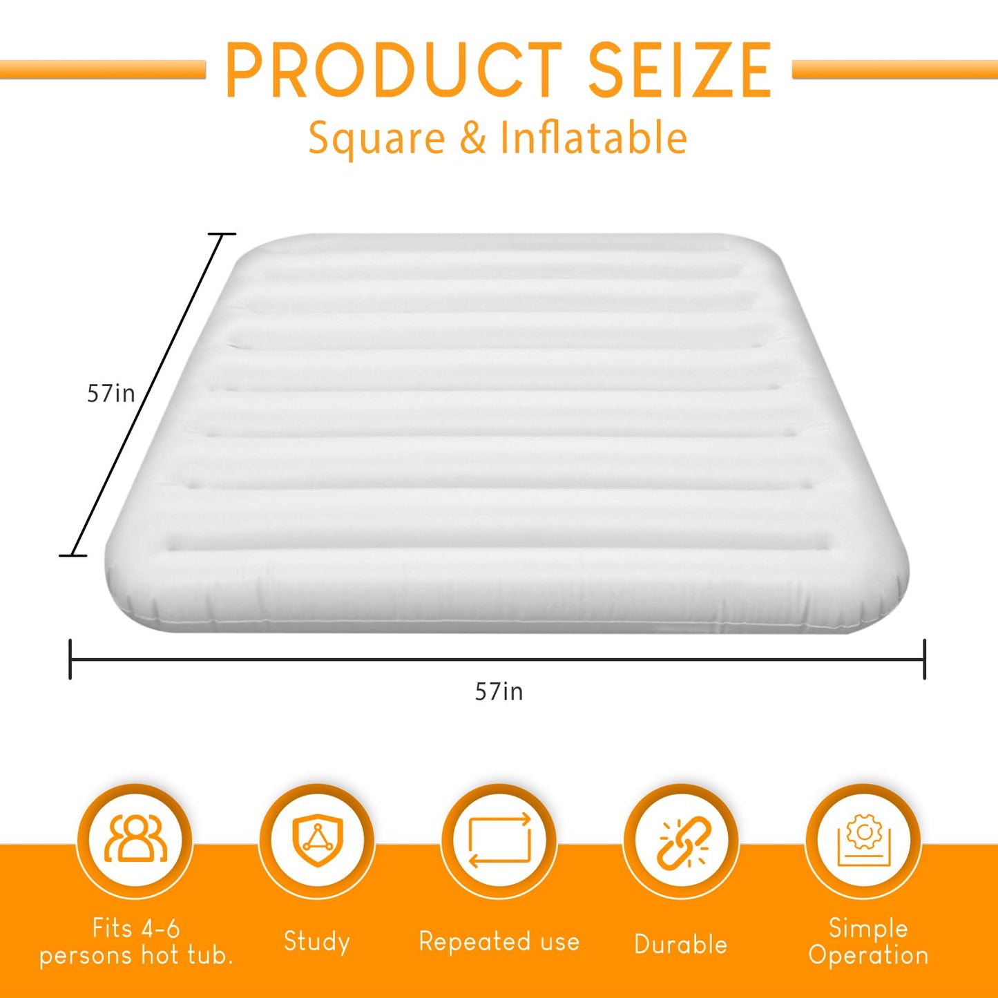 Ketofa Inflatable Hot Tub Cover for Square Hot Tub Spa Cushion Support, Universal 57x57in Inflatable Cover Square Top Lid, Dustproof Rainproof Insulated Energy Saving Lid，Spa Covers for Hot Tub