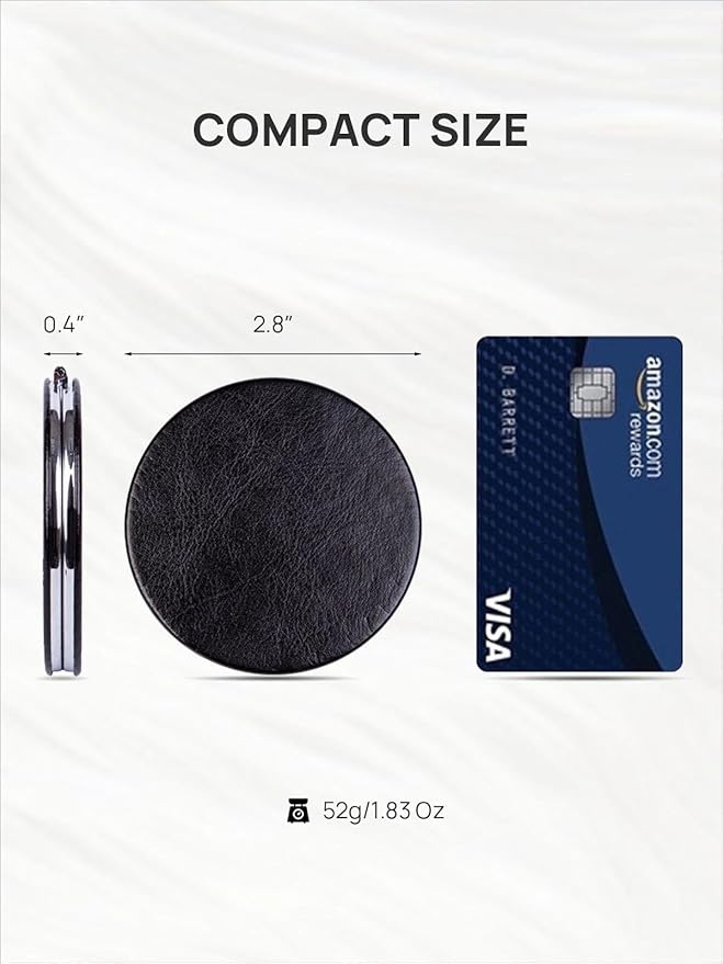 OMIRO 1X/10X Compact Magnifying Mirror, Unique Painting Pocket Mirror with Classical PU Leather (Round, Black Cat)